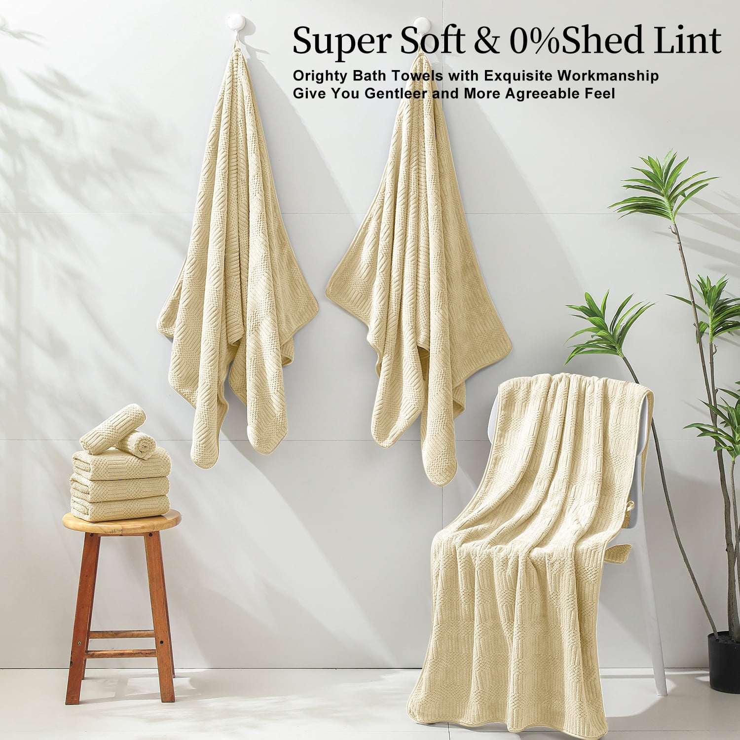 Beartech 18 Piece Bath Towel Set-6 Bath Sheet,6 Hand Towel,6 Washcloths Ultra Soft Microfiber Towels,Luxury Shower Towel,Quick-Dry & Highly Absorbent Bathroom Towels for Family,Hotel Spa-Yellow