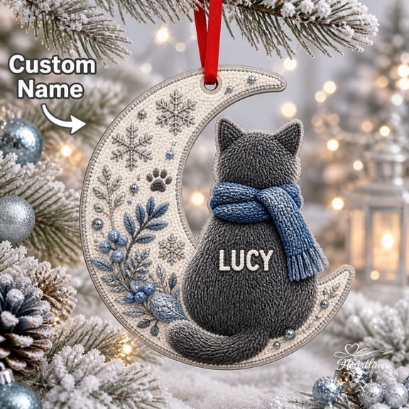 Personalized Wooden Ornament Russian Blue Cat Tree Hanging for Cat Lovers