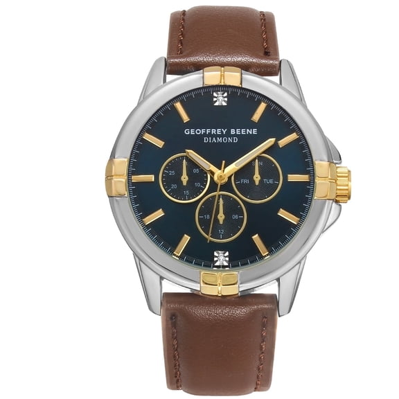 Geoffrey Beene Men's Chronograph Vegan Leather Dress Watch, Classic Quartz, Date, Elegant Design, Water-Resistant