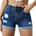 thumbnail image 2 of Huesdet Ripped Denim Shorts for Women Button Up Distressed Raw Hem Jean Shorts(Blue,L), 2 of 6