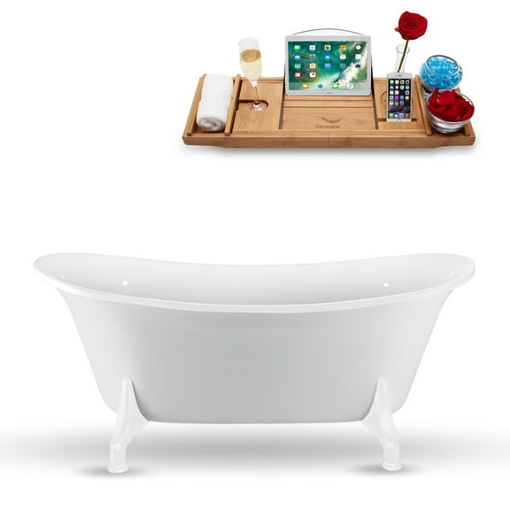 59" Streamline N1080WH-IN-GLD Clawfoot Tub and Tray With Internal Drain