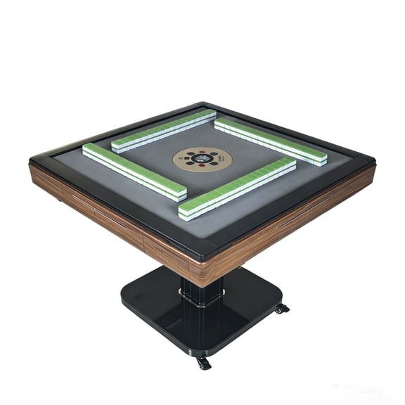 Noble House Foldable Automatic Mahjong Table with Wheels, Magnetic Tiles, Hard Cover, Brown
