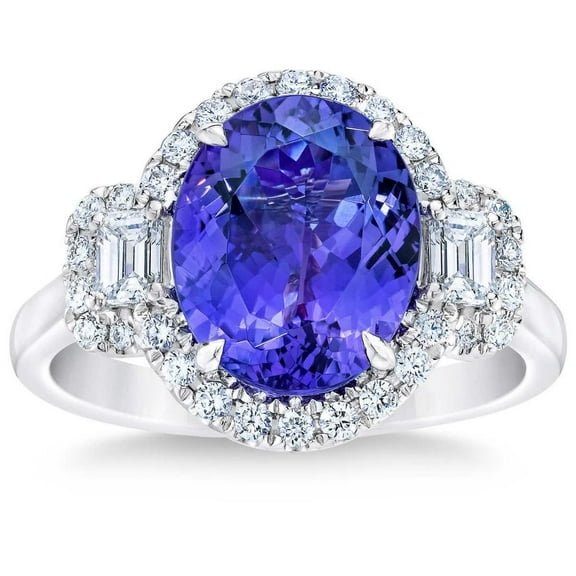 Pompeii 5Ct Oval Simulated Tanzanite Moissanite & Lab Grown Diamond Ring 10k White Gold