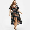thumbnail image 5 of Robes Maxi pour Femmes Grande Taille Mode Décontractée à Imprimé Floral Col en V Manches Courtes Robes d'Été Taille Empire Robe Évasée Robe Mini, 5 of 5