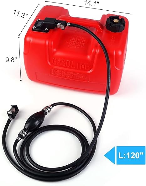 3 Gallon Portable Marine Tank,12 L Tanks Easy-to-Carry Replacement Fueling Tank with Line, I-Shaped Handle for Boats, Kayaks & Outboard Engines