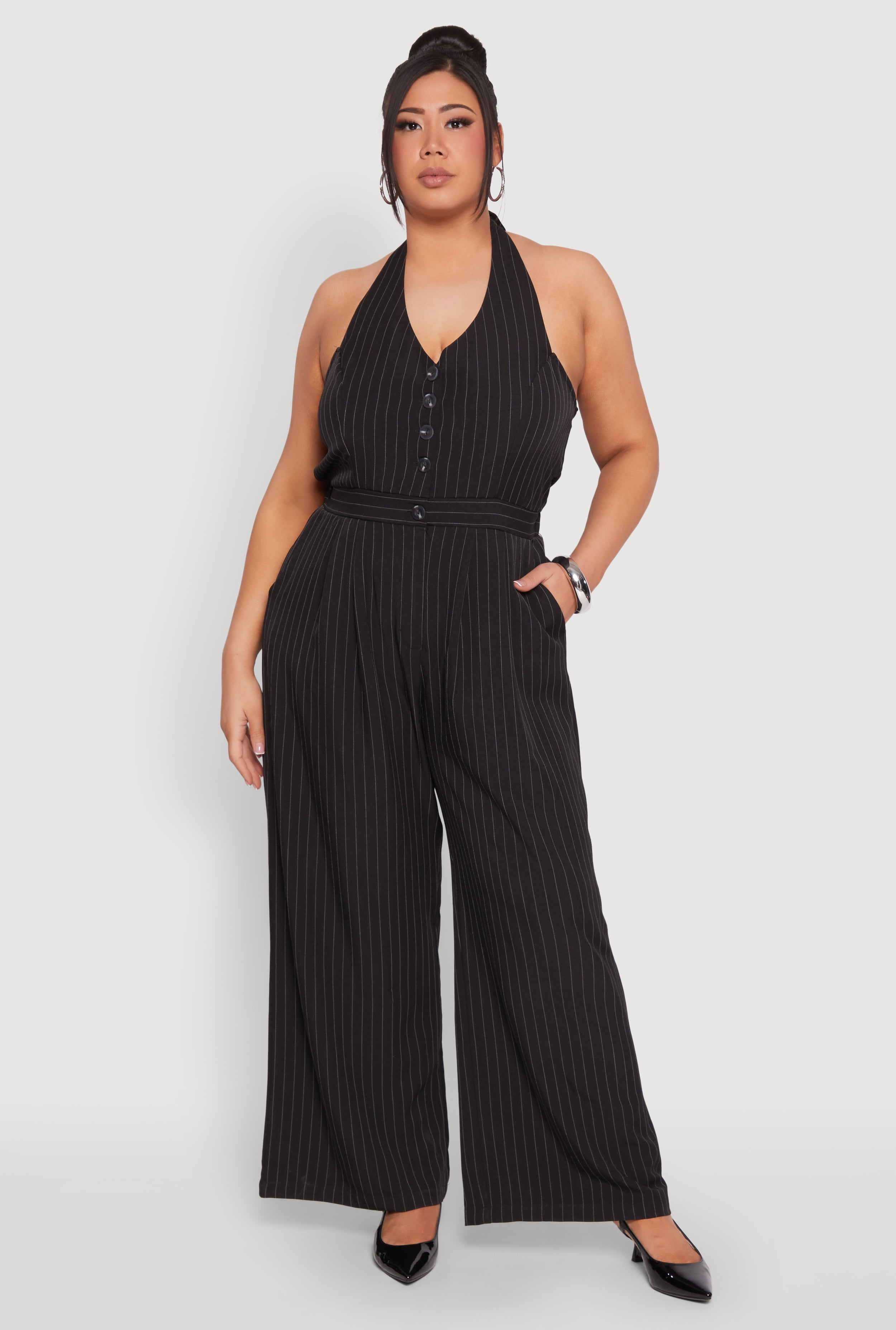 Nina Parker Womens Plus Mesh Drawstring Hem Jumpsuit
