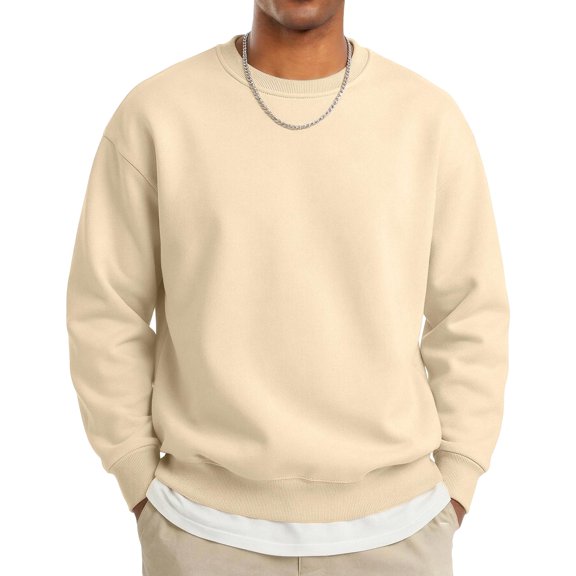 Trgacdwlo Crew Neck Sweatshirts for Men Plain Long Sleeve Work Shirts for Men Big and Tall Fall Winter Athletic Mens Pullover Sweatshirt Beige XXXL
