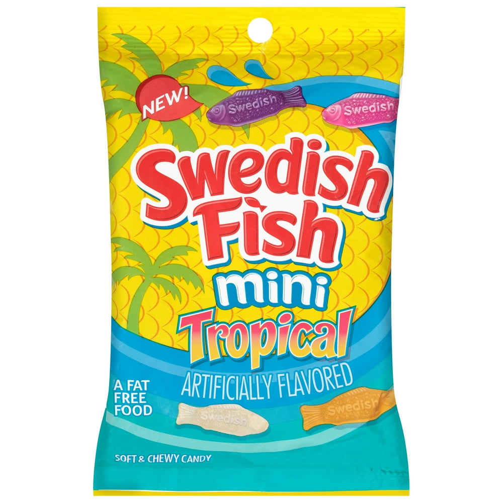 Swedish Fish Mini Tropical Soft & Chewy Candy Bags, 8 Oz, 12 Count