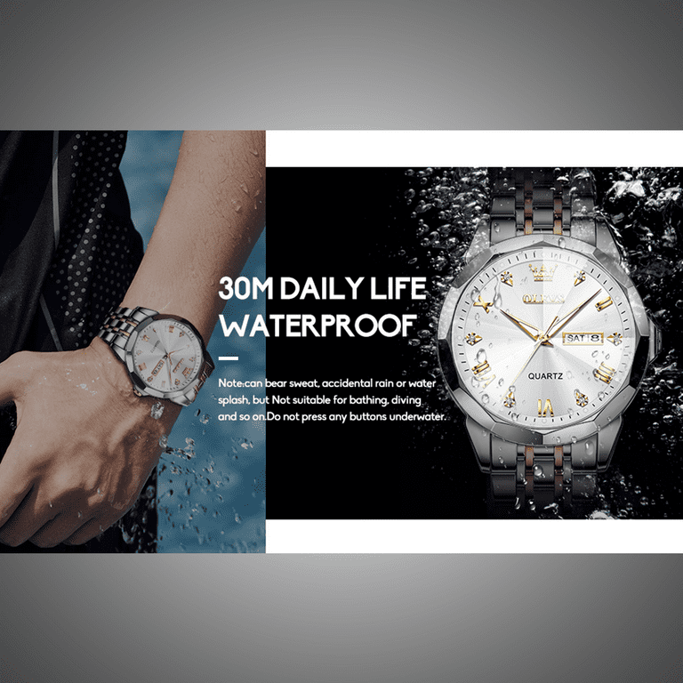 OLEVS Luxury Silver Watches for Men Gold and Silver Stainless Steel Large Face Men Watch with Day Date Dress Waterproof Classic Diamond Men s Wrist