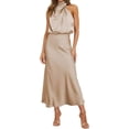 thumbnail image 1 of UNRDSSR Robe Maxi en Satin pour Femmes Élégante Sans Manches Col Montant Robes de Cocktail, 1 of 5