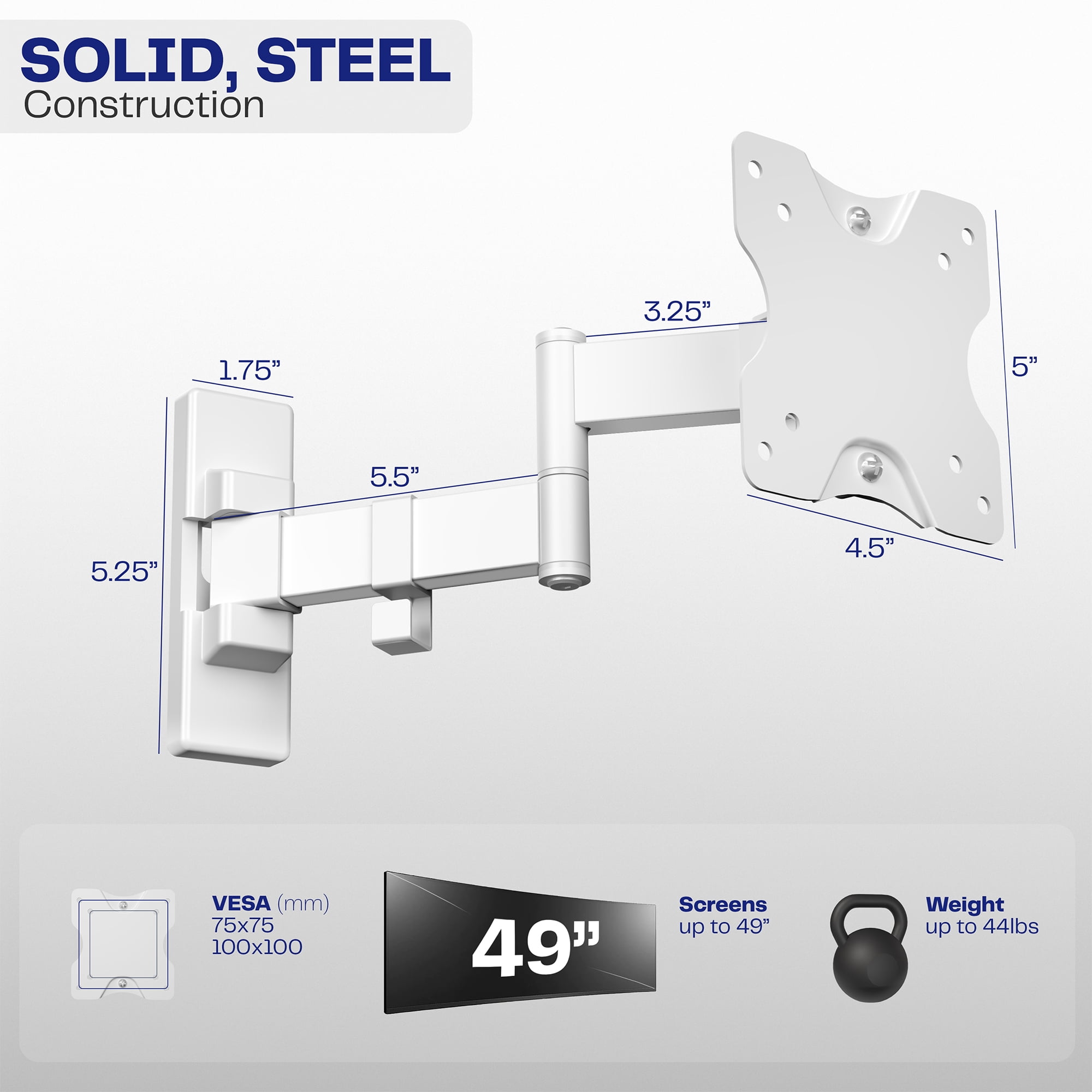 VIVO White Full Motion 13" to 49" Ultrawide Monitor Wall Mount