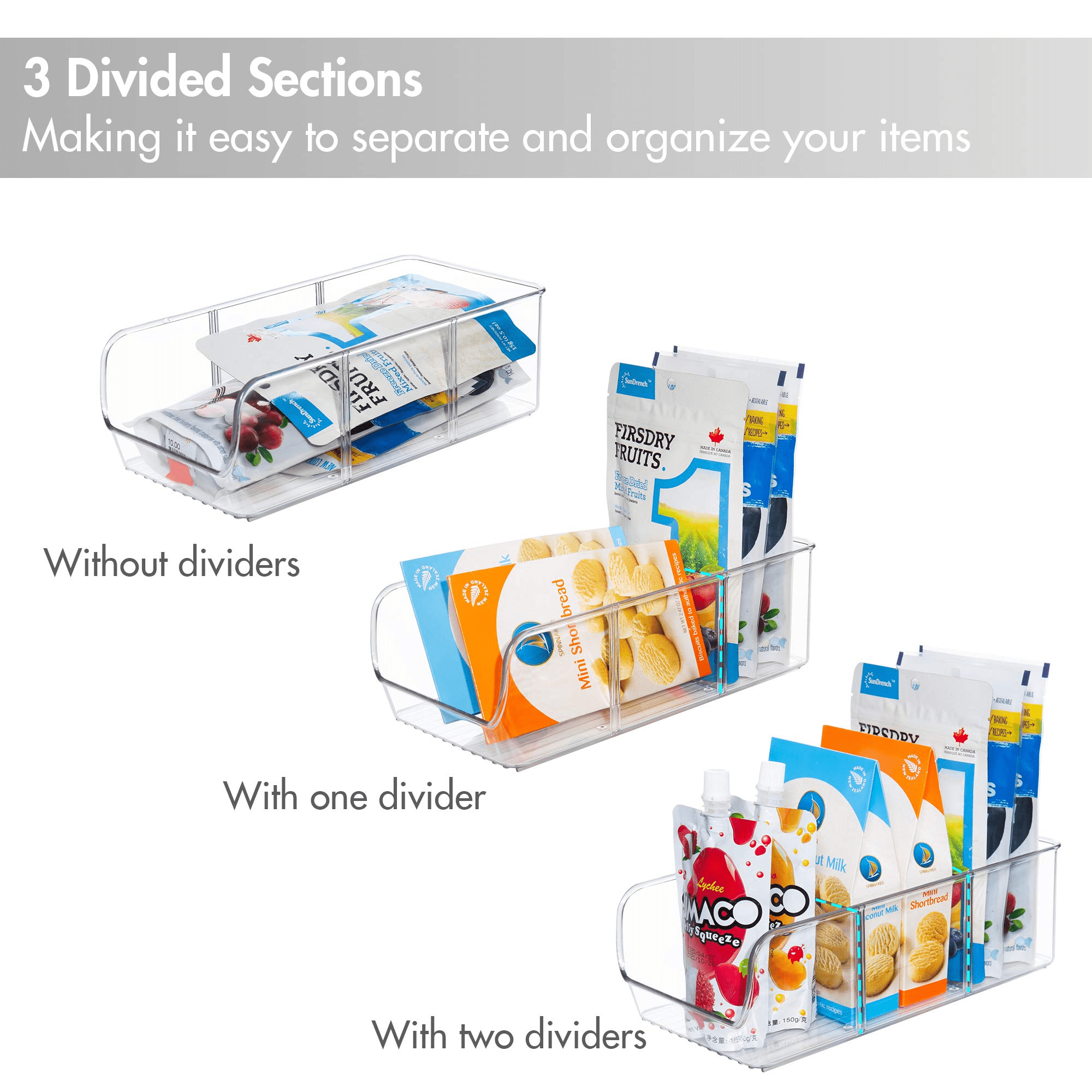 Gestone 4 Pack Pantry Snack Organizer, Pantry Organization and Storage, Pantry Organizer Bins for Snacks, Pouches, Packets, Stackable Snack