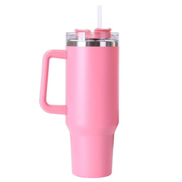 Vaso aislado al vacío FLhrweasw 40 oz con pajita y asa para bebidas frías y calientes rosa