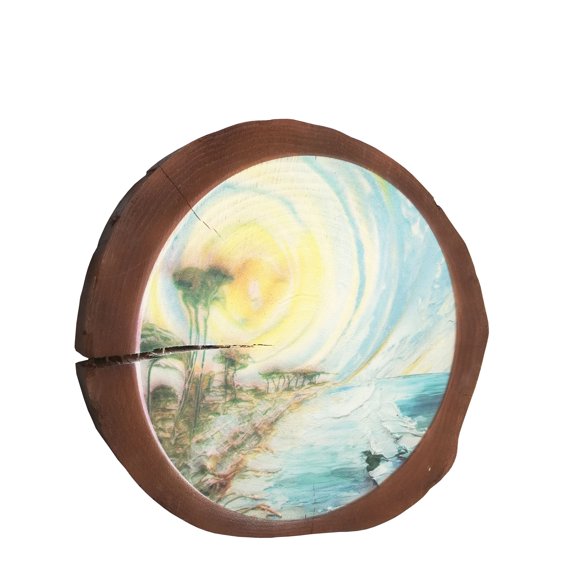 FixtureDisplays® Wall Art Wood tree slice trunk art wall picture tropical island beach painting 21467-1