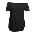 thumbnail image 4 of DuoJiaJ Women's Summer Off Shoulder Blouse With Ruffles Casual Wear Lightweight Comfortable Tops Shirt Women's Linen Shirts Black L, 4 of 4