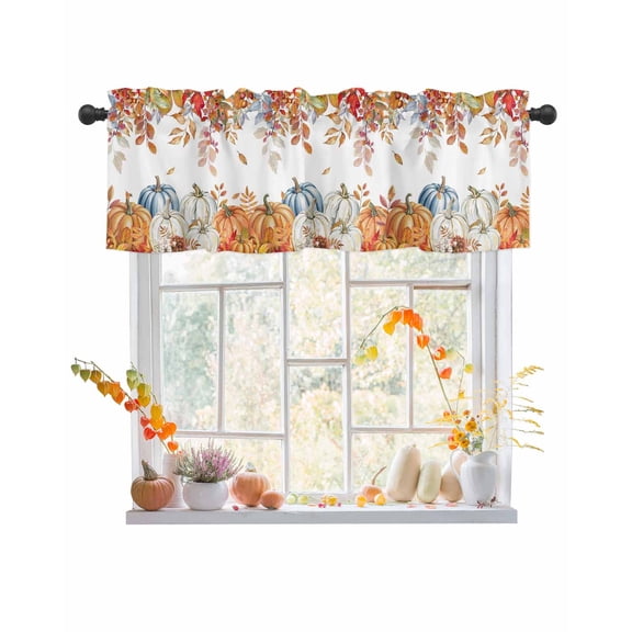Valances for Windows Orange Blue Thanksgiving Fall Rod Pocket Cafe Window Treatments Valance Curtains for Kitchen Bathroom Laundry Basement Windows 56"x16"
