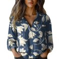 thumbnail image 2 of Blue Women Shirts, Women Cotton Shirt Printed Fashion Button Down Shirts Casual Tops Long Sleeve Blouse,Women Shirts 4XL, 2 of 4