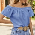 thumbnail image 2 of Tops cortos para mujer,Blusa con hombros descubiertos, manga corta, plisada, tejido de poliéster suave, camisa informal de verano para mujer, sopatenor, 2 of 8