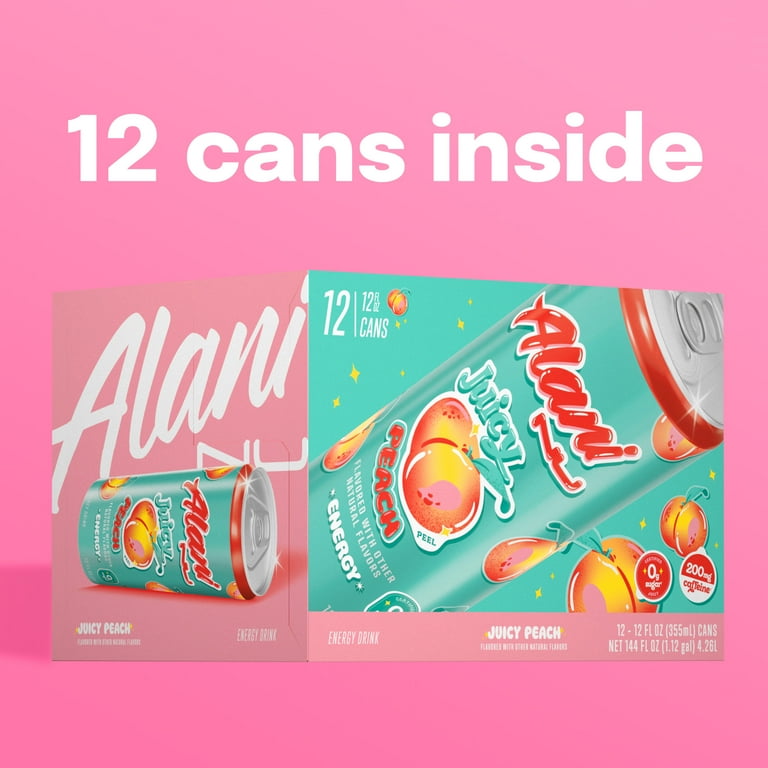 Free Shipping! Alani Nu Energy Drink Juicy Peach 12 fl oz Can 12