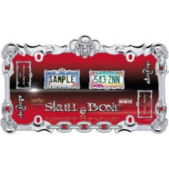 Skull & Bone Chrome License Plate Frame Free Screw Caps