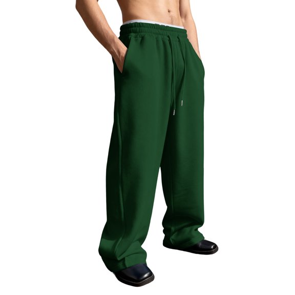 Resicozy Mens Baggy Sweatpants Baggy Casual Straight Wide Leg Sweat Pants Athletic Workout Gym Jogger with Pockets Dark Green L