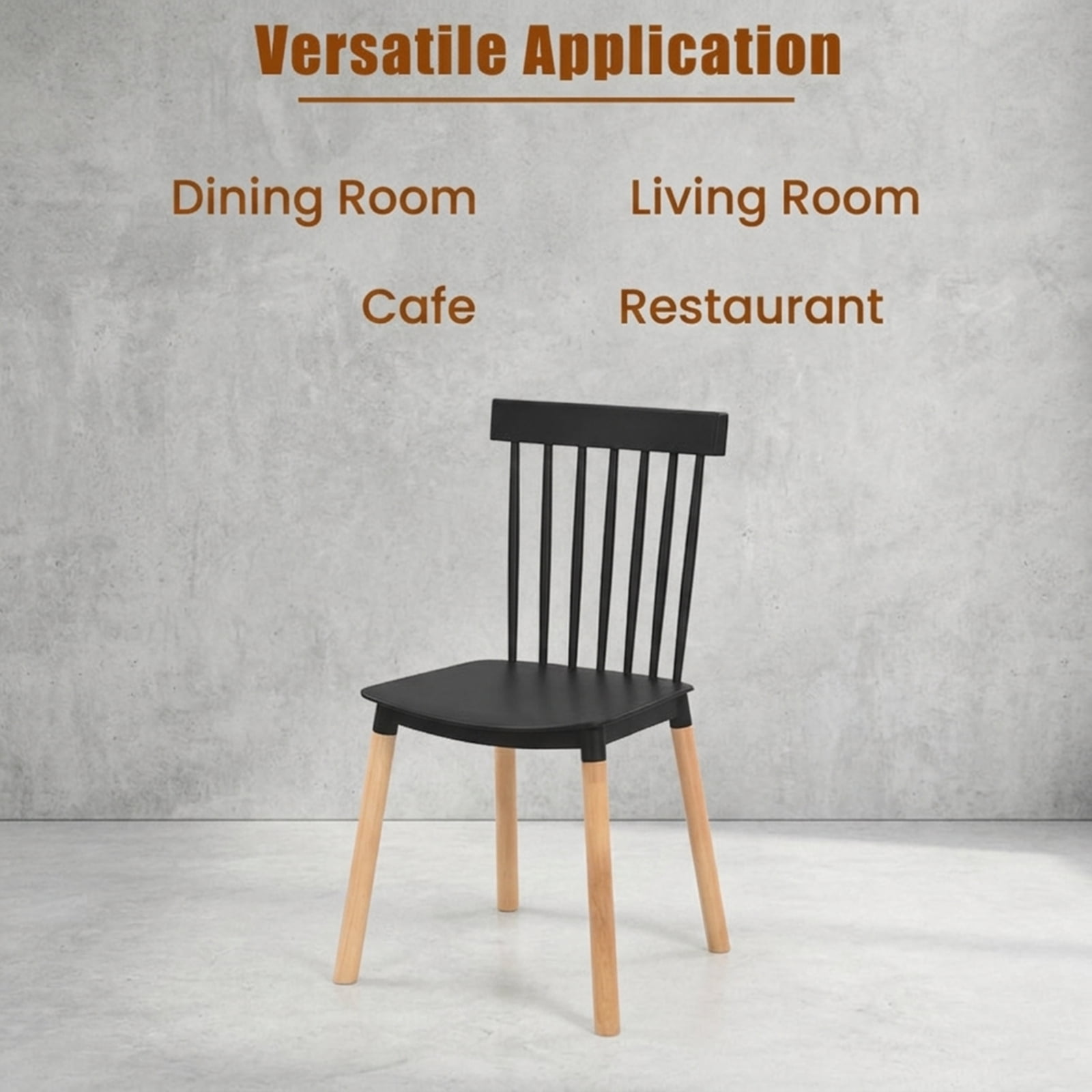 Furnibear Set of 4 Windsor Dining Chairs with Spindle Backs and Curved Seats for Kitchen Dining Room Living Room Home, Black