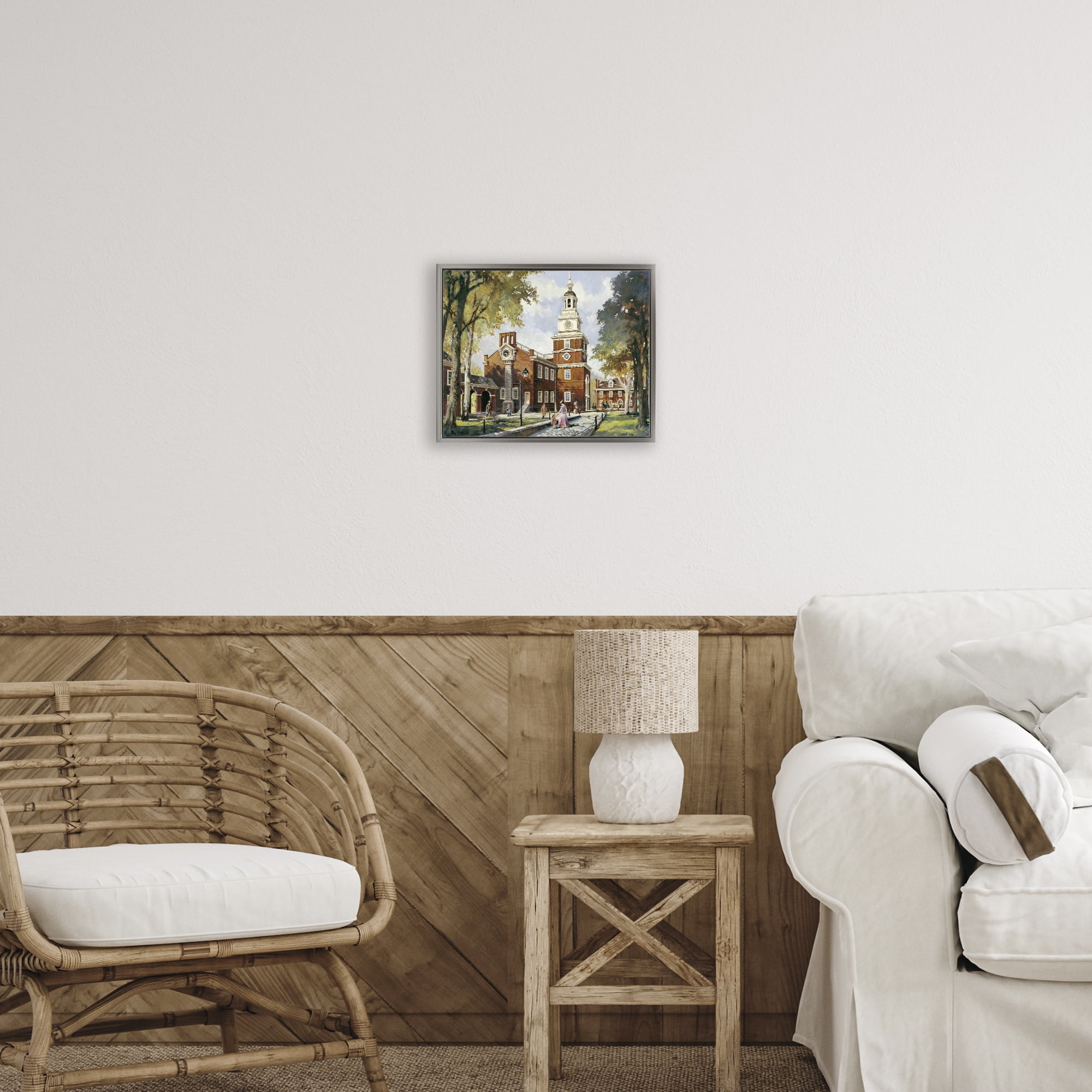 Independence Hall Colonial Times Gray Framed Floater Canvas Wall Art, design by Wind River Studios