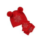 Kids' Rhinestone Snowflake Hat and Mittens Set, 2-Piece