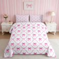 thumbnail image 2 of Erosebridal Bright Satin Bow Ribbon Queen Comforter Set for Girls, Romantic Floral Print Comforter Sets Queen, Pink Reversible 3-Piece 1 Comforter and 2 Pillowcases, 2 of 6