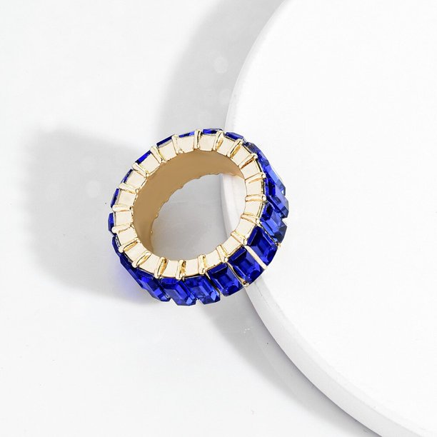 Nuevos anillos de lujo de Zirconia cúbica para mujer, anillos de dedo chapados en cobre rojo y azul a la moda, declaración de circón, venta al por mayor, joyería a granel Tan Jianjun unisex