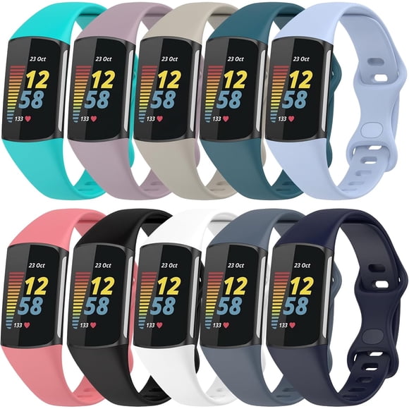 MYKOMI 10 Pcs Compatible for Fitbit Charge 5 / Charge 6 Watch Bands Women Men, Watch Band for Charge 5/Charge 6 Adjustable Soft Sport Replacement Silicone Watch Band Straps Wristbands Bracelet