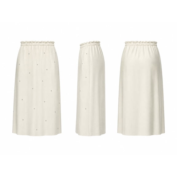 Alvantor Women's Embellished Midi Skirt, Gathered Pull-On Waist with Stretch Lining, Ivory