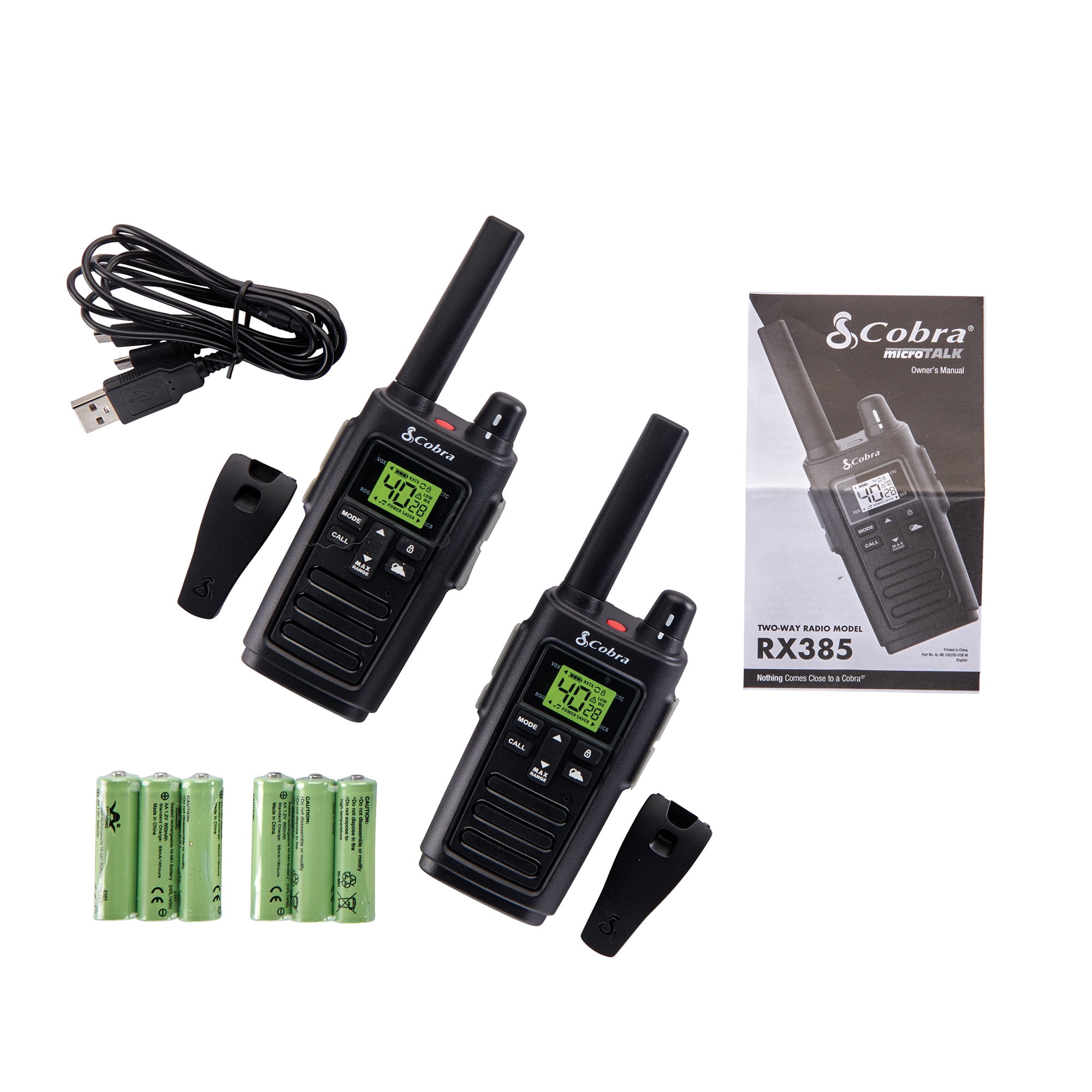 Cobra RX385 Two-Way Radios (Pair) Rugged and Water Resistant Walkie Talkies, up to 32 mile Extended Range & 40 Channels, NOAA Weather Chanels and Weather Alerts