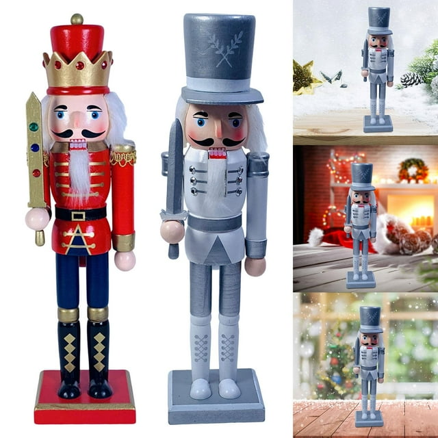 2pcs 30cm Marioneta de cascanueces Regalo elegante Diseño de escena Accesorios Decoración de Navidad Estatua para fiestas Sala de estar Tienda Ventana Estantería de escritorio Estilo R Soledad Figurita de Cascanueces