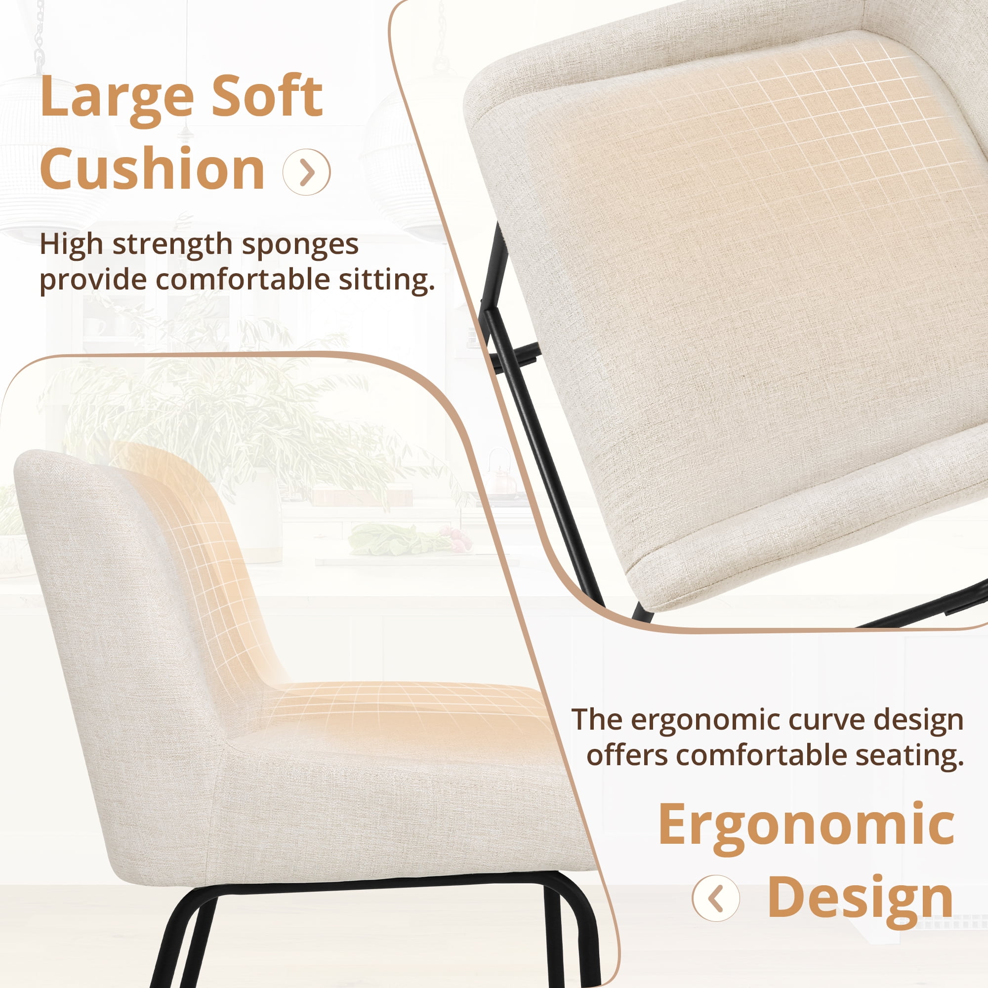 Dycanpo 26" Counter Height Bar Stools Set 3, Linen Fabric 2.5" Cushion, Linen Color
