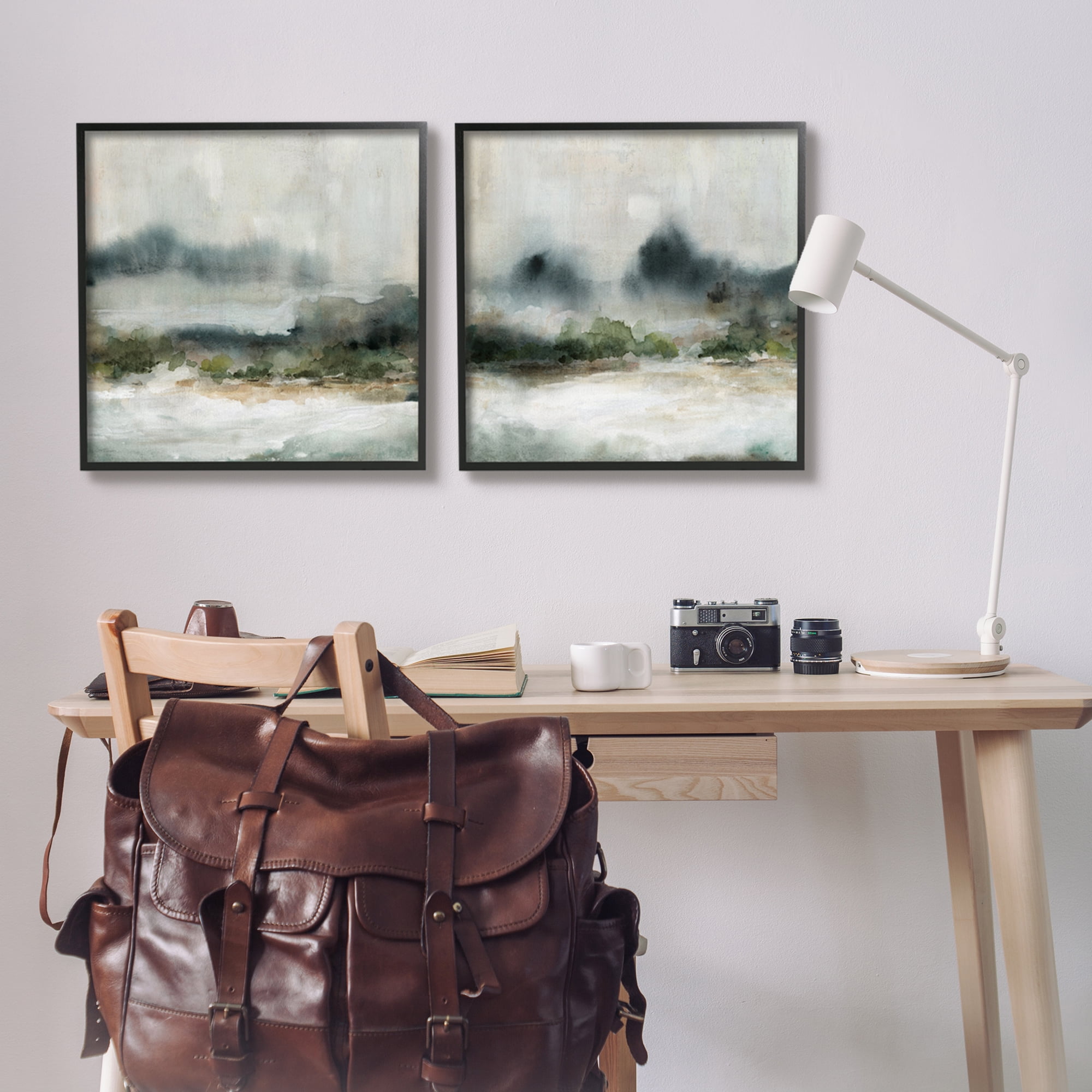 Stupell Industries Somber Abstract Landscape Mountain Scenery Watercolor Details Painting Black Framed Art Print Wall Art, Set of 2, Design by Carol Robinson