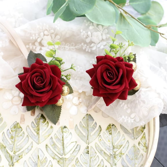 Rose Wrist Corsage Wristlet & Boutonniere Set, Fit Wedding Bridal Bridesmaid Bouquet Prom Decor