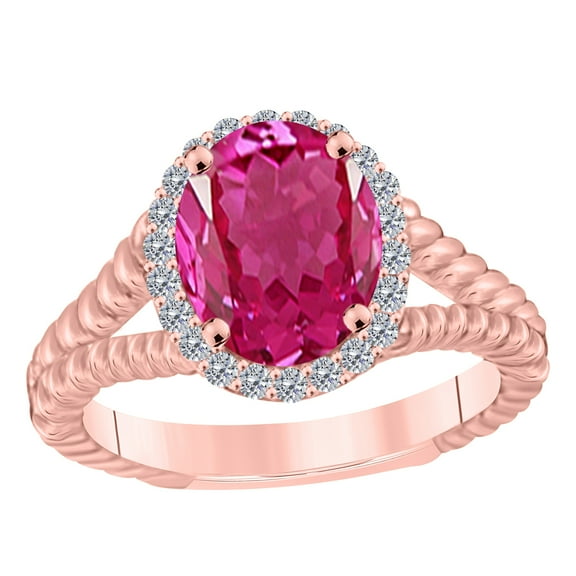 Mauli Jewels Rings for Women 1.45 Carat Diamond And Oval Shape Pink Topaz Ring 4-Prong 10K Rose gold