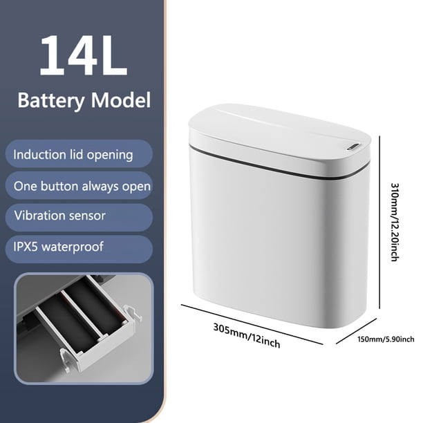Cubo de basura automático de 14L Cubo de basura impermeable IPX5 para baño de espacio estrecho
