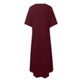 thumbnail image 4 of DHFJKG Summer Dresses For Women Long Dress Short Sleeve V Neck Flowy A Line Solid Color Comfortable Curved Hem Tunic Beach Vacation Clothes Stylish Dresses, 4 of 5