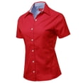 thumbnail image 2 of A2Y Women's Basic Durable Short Sleeve Button Down Business Office Formal Ladies Shirt Red 2XL, 2 of 6