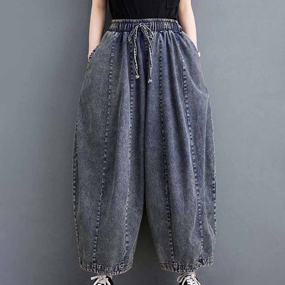 Women's Jeans Vintage Elastic Denim Pants Waist Loose Lantern Pants Radish Pants Long Pants Denim Pants For Women Blue,12