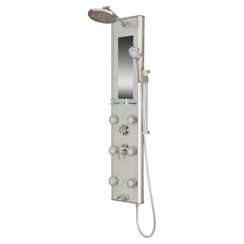 6 Body Spray Jets and Hand Shower White Glass with Brushed Nickel Fixtures 2.5 GPM PULSE ShowerSpas 1039W-BN Tropicana ShowerSpa Panel with 10 Rain Showerhead