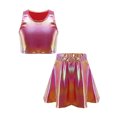 thumbnail image 5 of Haitryli Kids Cheer Outfit Hip Hop Dance Dress Sets 2 Pcs Shiny Skirt And Top Set for Stage Performance Red 6-10, 5 of 7