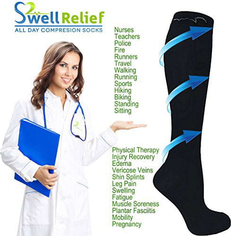 8 Pair Assorted Colors Small/Medium Extra Soft Moderate Graduated Compression Socks 15-20 mmHg. Knee-High Socks, Mens and Womens Comfort Blend