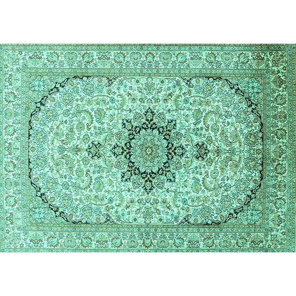 Ahgly Company Indoor Rectangle Medallion Turquoise Blue Traditional Area Rugs, 2' x 3'