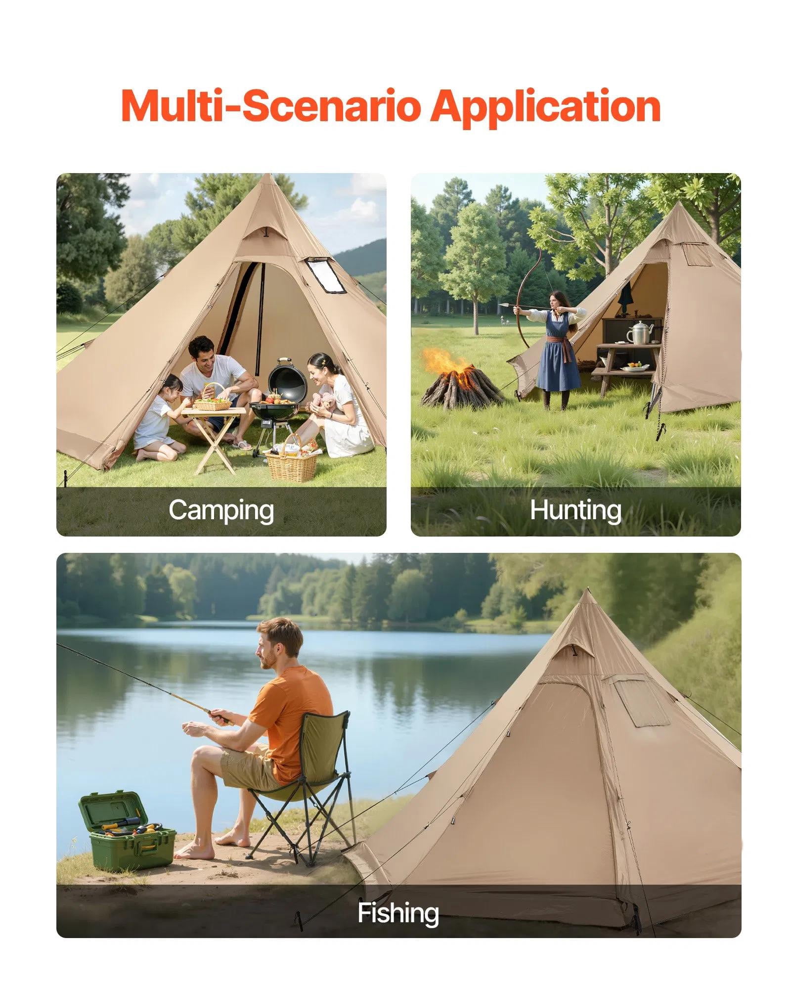 Hot Tent for 4 Persons, Portable Winter Tipi Tent with Stove Jack, Waterproof Canvas Camping Tents, Lightweight 4 Season Shelter Tents for Hiking Fishing Backpacking