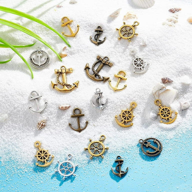 Box 90Pcs Anchor Charms Bulk Nautical Rudder Helm Multi