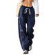 thumbnail image 4 of Pantalones casuales de estilo europeo y americano para mujer, pantalones holgados de cintura alta con cordones elásticos y ajustados de moda urbana, 4 of 5