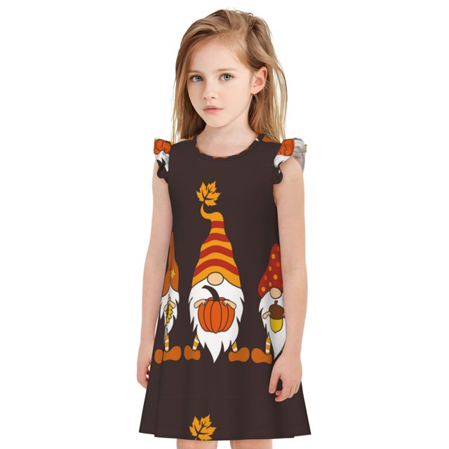 Fotbe Fall Gnomes Vestido de Dormir para Niñas de 3 a 10 Años, Mangas Cortas, Estilo Princesa, Pijama Camisón con Mangas Voladas-X-Large
